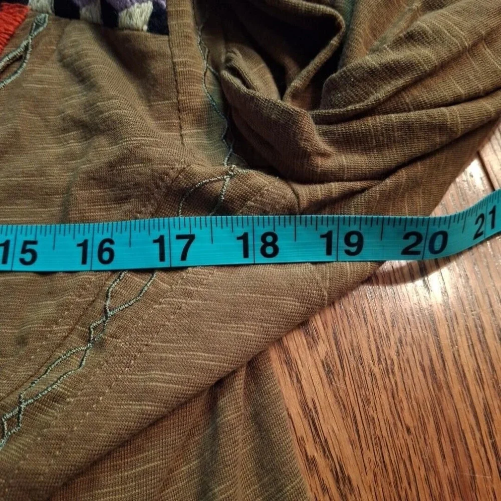 Free People Brown Cropped Shirt with Colorful Design at‎ neck size XS Boho